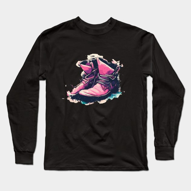 Street art vintage graffiti pink cowboy shoes Long Sleeve T-Shirt by TomFrontierArt